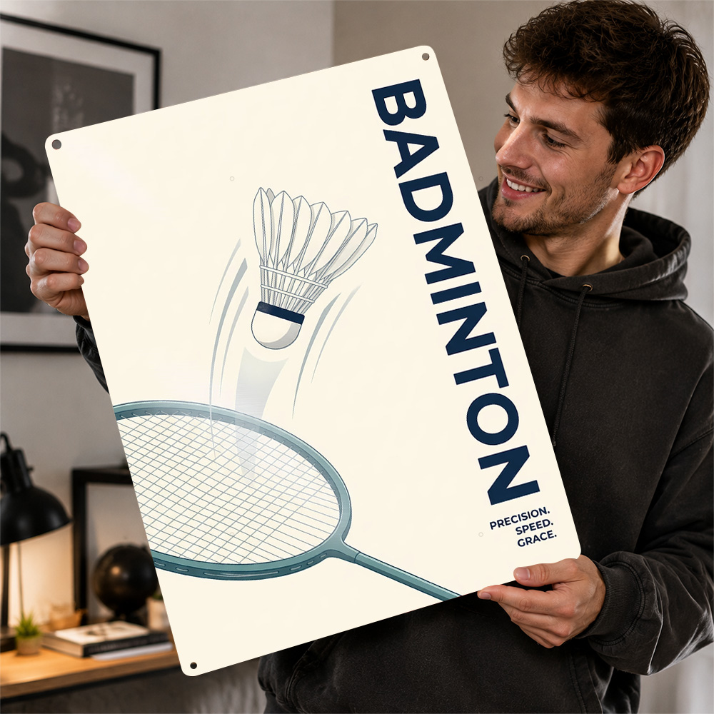 Badminton Europe - Minimalistische badminton sportposter retro 3D geprinte